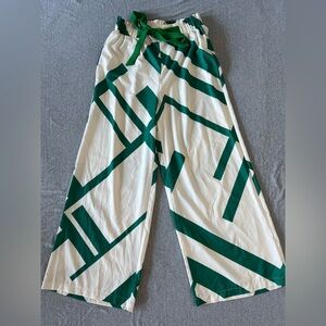 SHEIN Green and Cream Patterned Wide Leg Pants